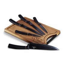 BerlingerHaus - Lot de couteaux en acier inoxydable avec planche à découper en bambou 6 pcs noir