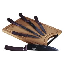 BerlingerHaus - Lot de couteaux en acier inoxydable avec planche à découper en bambou 6 pcs violet/noir