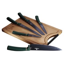 BerlingerHaus - Lot de couteaux en acier inoxydable avec planche à découper en bambou 6 pièces vertes