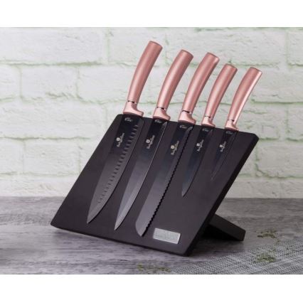 BerlingerHaus - Lot de couteaux en acier inoxydable avec support magnétique 6 pièces acier inoxydable/or rose