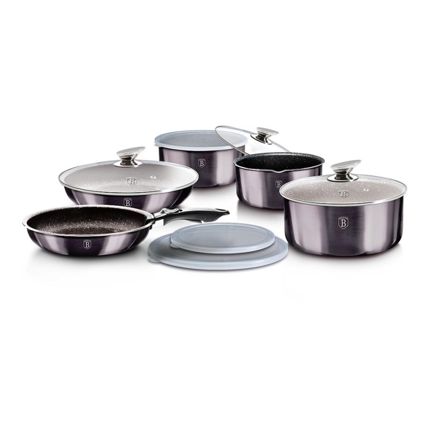 BerlingerHaus - Lot d'ustensiles de cuisine à poignée amovible 12 pièces gris