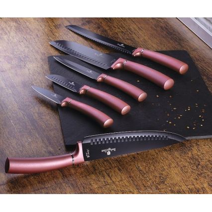 BerlingerHaus - Set roestvrijstalen messen met magnetische standaard 6 st roestvrijstaal/roze goud