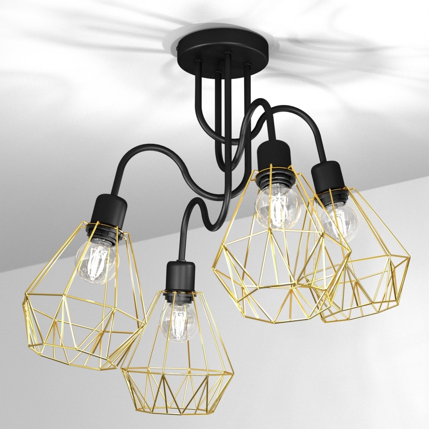 Bevestigde hanglamp BERGEN 4xE27/60W/230V zwart/gouden
