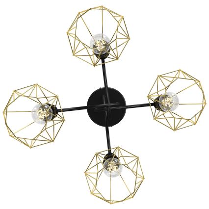 Bevestigde hanglamp BERGEN 4xE27/60W/230V zwart/gouden