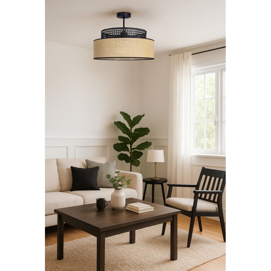 Bevestigde hanglamp BOHO 1xE27/60W/230V zwart/rotan