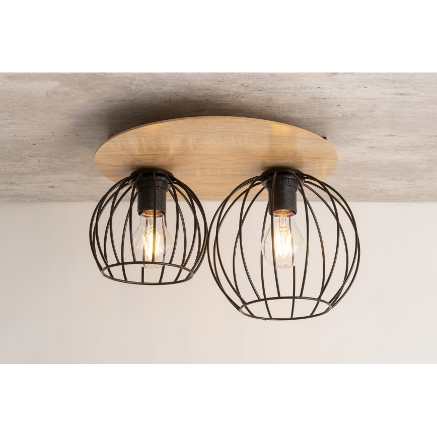 Bevestigde hanglamp CYBER 2xE27/60W/230V hout/zwart