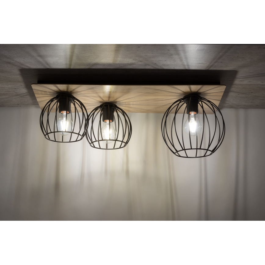 Bevestigde hanglamp CYBER 3xE27/60W/230V hout/zwart