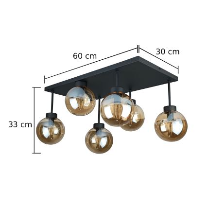 Bevestigde hanglamp DEA 6xE14/60W/230V zwart/gerookt beige