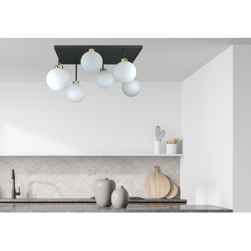 Bevestigde hanglamp DEA 6xE14/60W/230V zwart/goud/wit