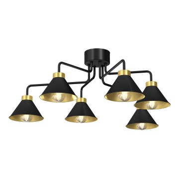 Bevestigde hanglamp DEMET 6xE27/60W/230V zwart/goud