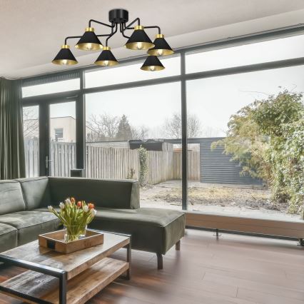 Bevestigde hanglamp DEMET 6xE27/60W/230V zwart/goud