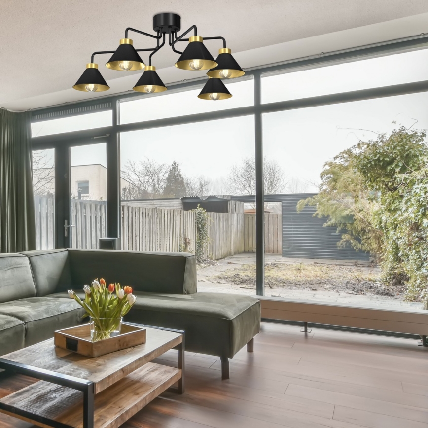 Bevestigde hanglamp DEMET 6xE27/60W/230V zwart/goud