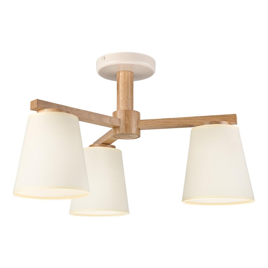 Bevestigde hanglamp ELLIE 3xE27/15W/230V crème/eiken