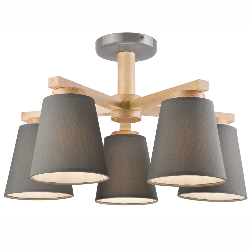 Bevestigde hanglamp ELLIE 5xE27/60W/230V grijs/beuken