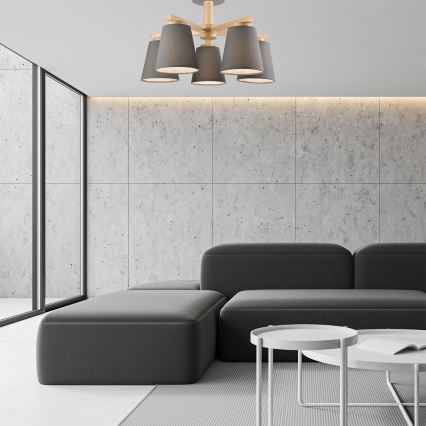 Bevestigde hanglamp ELLIE 5xE27/60W/230V grijs/beuken