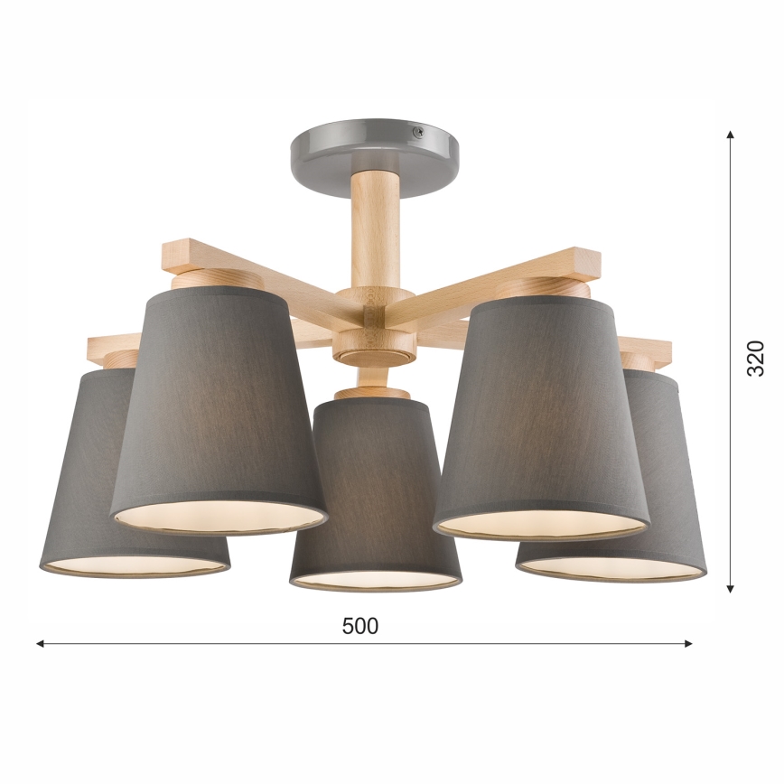Bevestigde hanglamp ELLIE 5xE27/60W/230V grijs/beuken