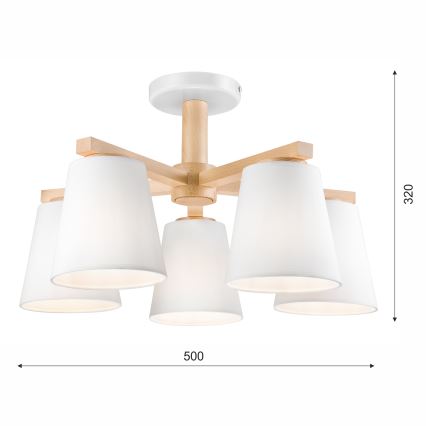 Bevestigde hanglamp ELLIE 5xE27/60W/230V wit/beuken - FSC gecertificeerd