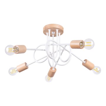 Bevestigde hanglamp EMBER 5xE27/15W/230V wit/beige/beuken