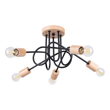 Bevestigde hanglamp EMBER 5xE27/15W/230V zwart/beige/beuken
