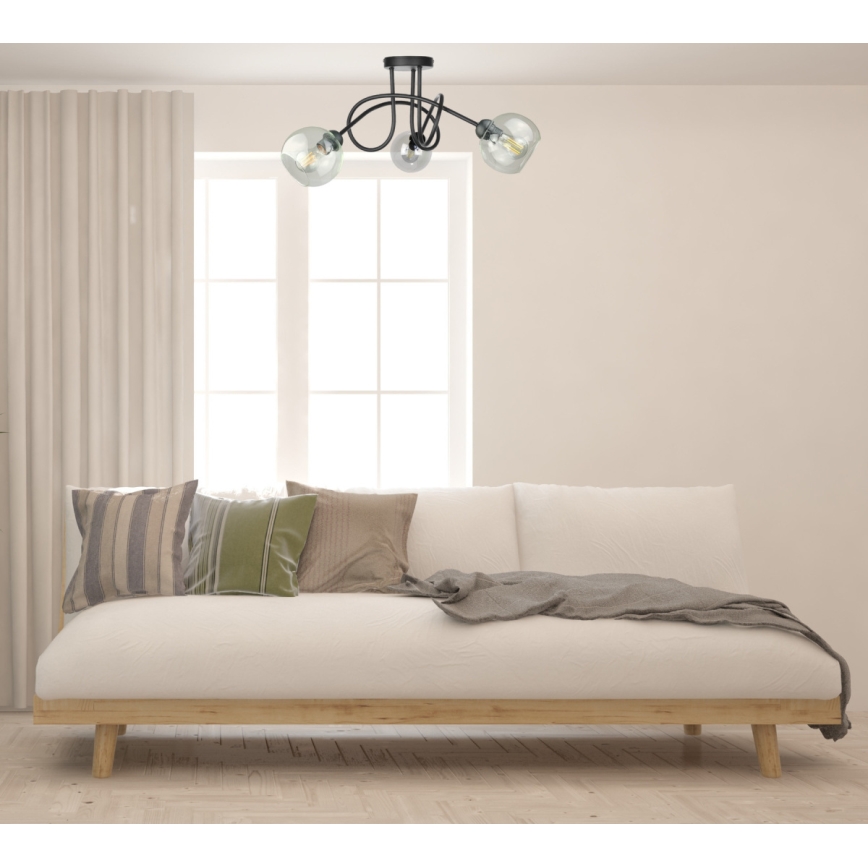 Bevestigde hanglamp EVIE 3xE27/60W/230V zwart/doorzichtig