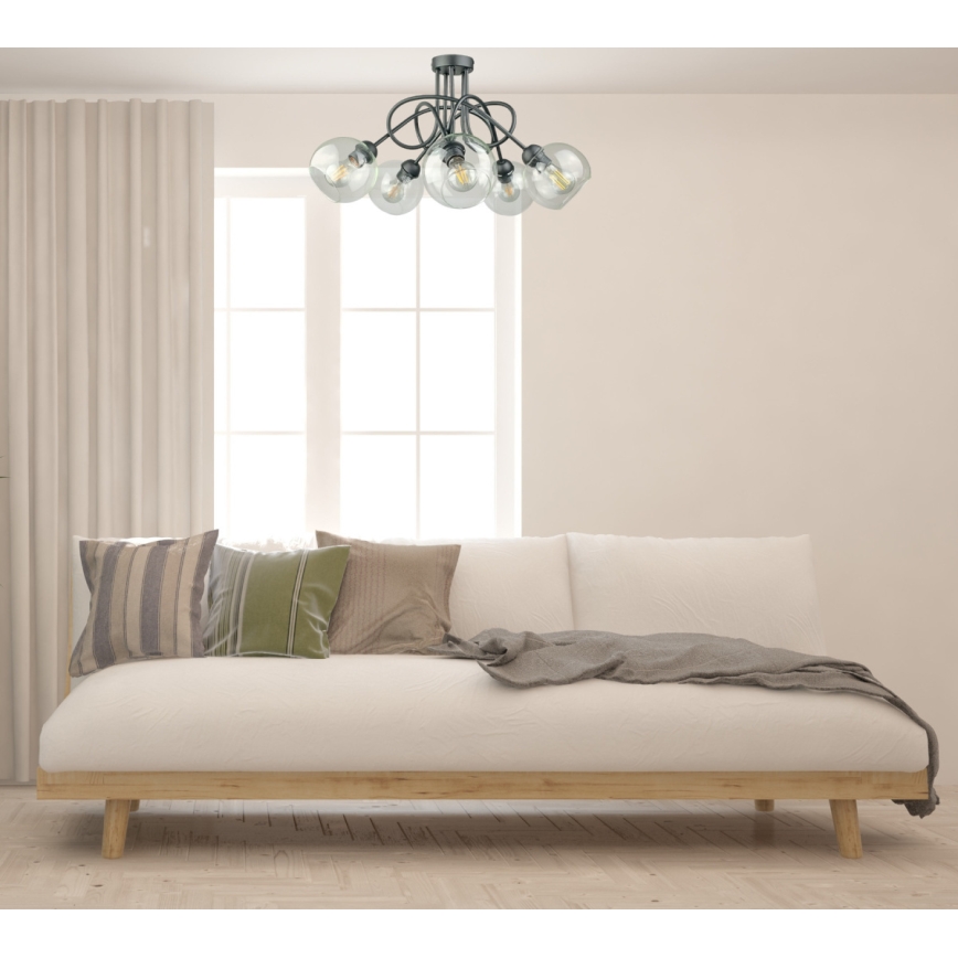 Bevestigde hanglamp EVIE 5xE27/60W/230V antraciet/doorzichtig