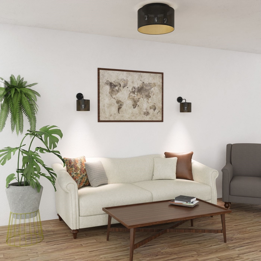 Bevestigde hanglamp LOFT SHADE 3xE27/60W/230V zwart/gouden