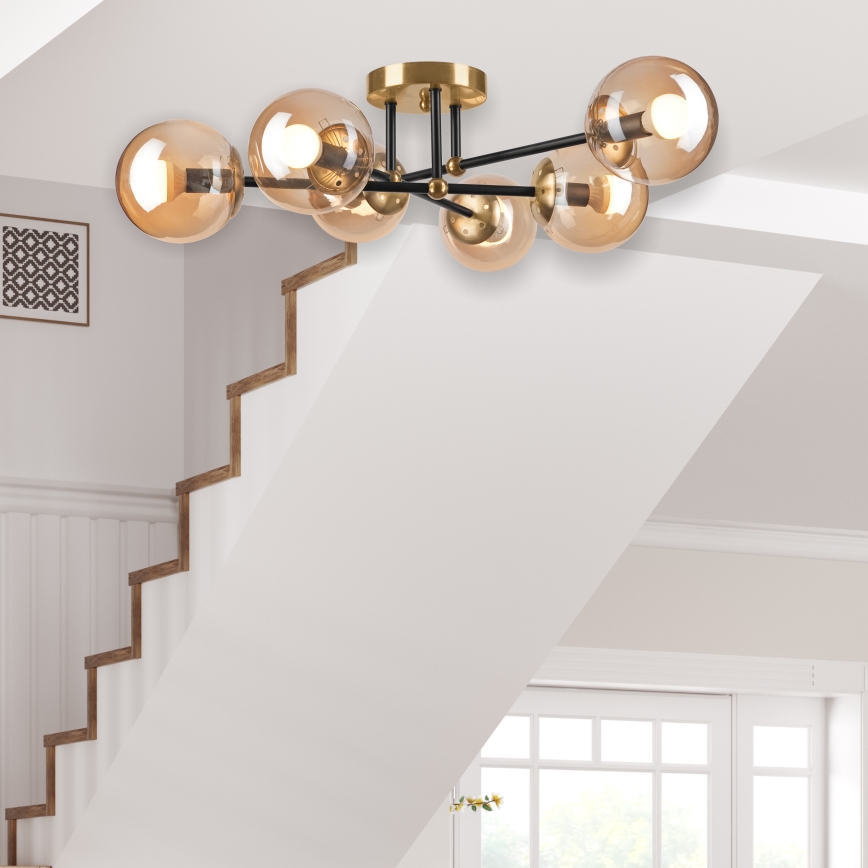 Bevestigde hanglamp MALENA 6xE14/5W/230V goud/zwart/gerookt beige