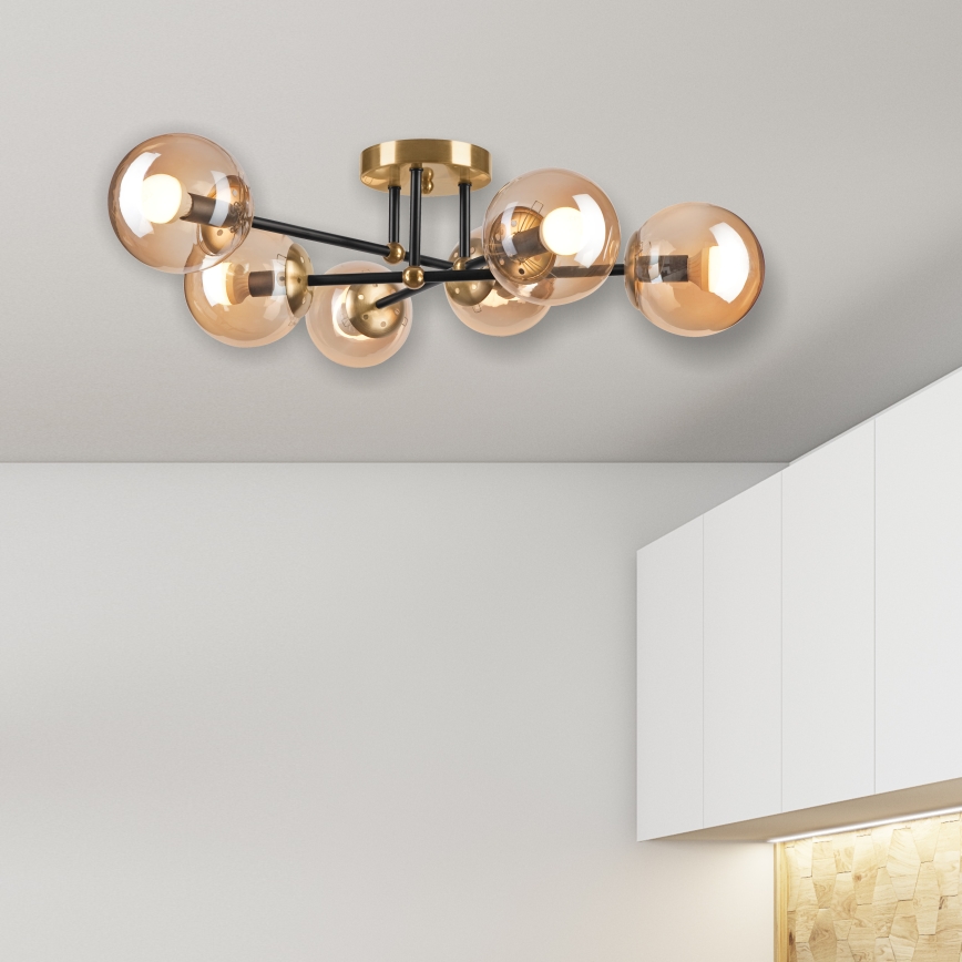 Bevestigde hanglamp MALENA 6xE14/5W/230V goud/zwart/gerookt beige