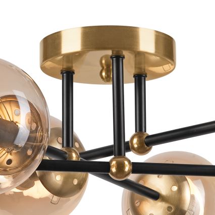Bevestigde hanglamp MALENA 6xE14/5W/230V goud/zwart/gerookt beige