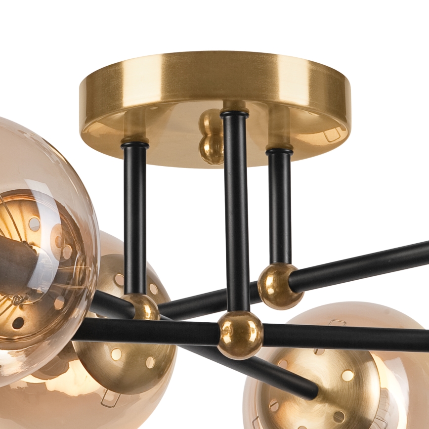 Bevestigde hanglamp MALENA 6xE14/5W/230V goud/zwart/gerookt beige