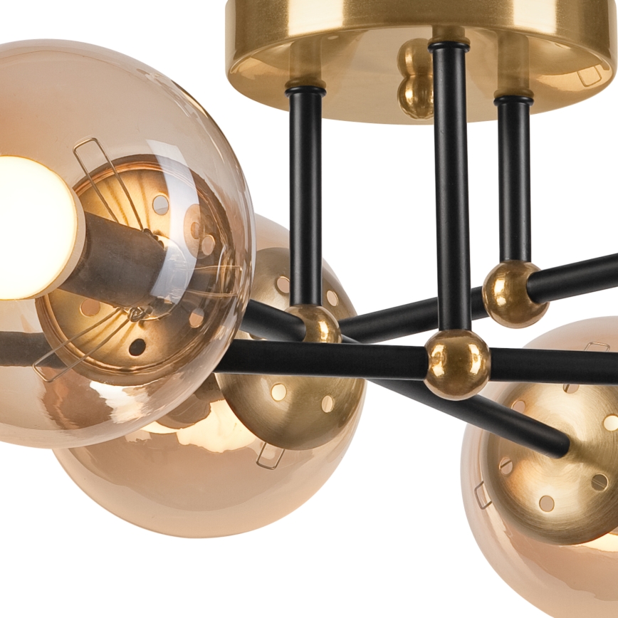 Bevestigde hanglamp MALENA 6xE14/5W/230V goud/zwart/gerookt beige
