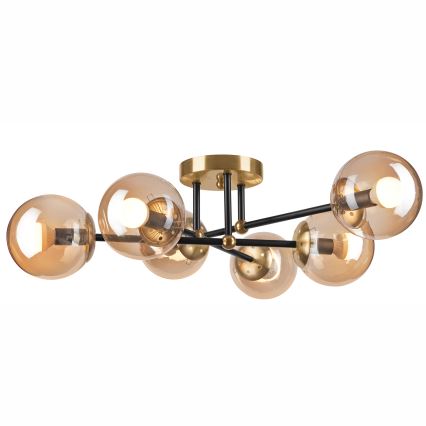 Bevestigde hanglamp MALENA 6xE14/5W/230V goud/zwart/gerookt beige