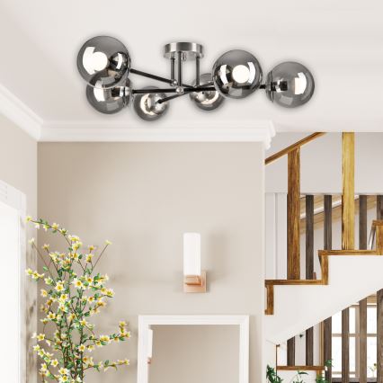 Bevestigde hanglamp MALENA 6xE14/5W/230V mat chroom/gerookt