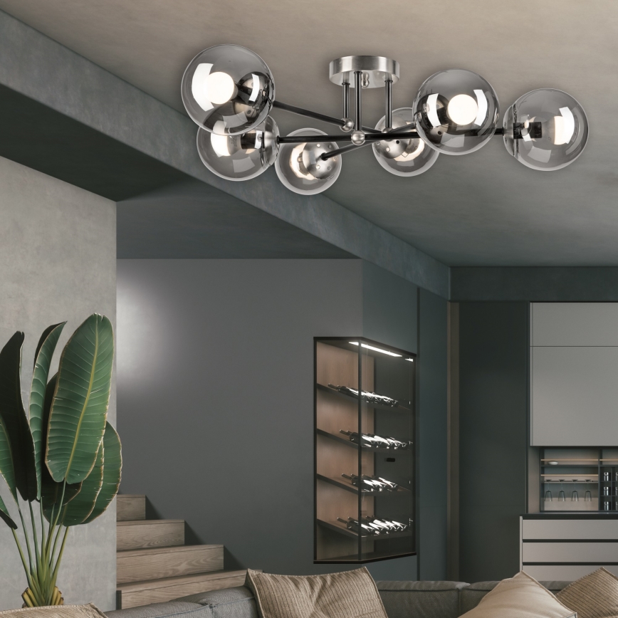 Bevestigde hanglamp MALENA 6xE14/5W/230V mat chroom/gerookt