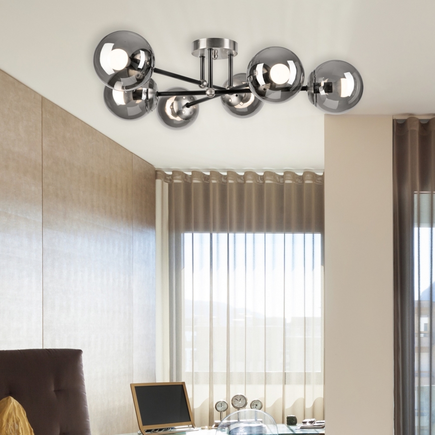 Bevestigde hanglamp MALENA 6xE14/5W/230V mat chroom/gerookt
