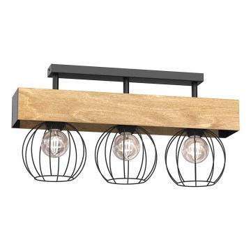 Bevestigde hanglamp MENTON 3xE27/15W/230V zwart/bruin/eiken
