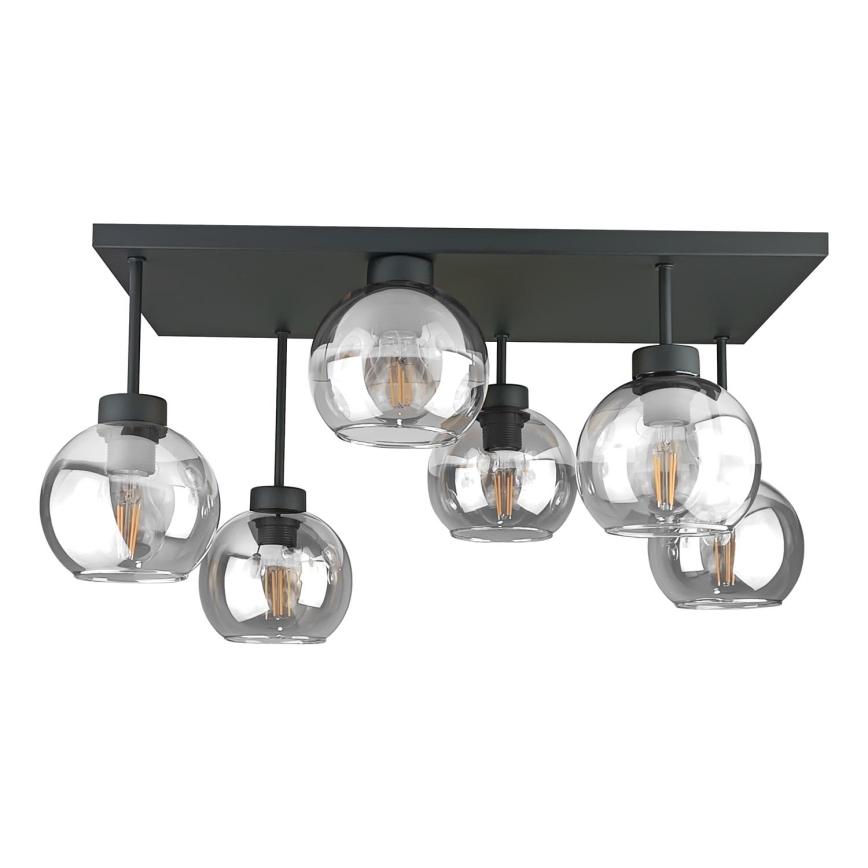 Bevestigde hanglamp NESSA 6xE27/60W/230V zwart/doorzichtig