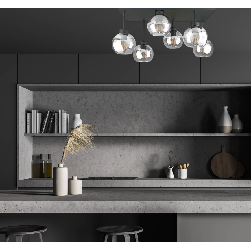 Bevestigde hanglamp NESSA 6xE27/60W/230V zwart/doorzichtig