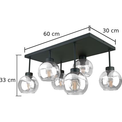 Bevestigde hanglamp NESSA 6xE27/60W/230V zwart/doorzichtig