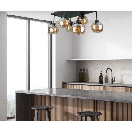 Bevestigde hanglamp NESSA 6xE27/60W/230V zwart/gerookt beige