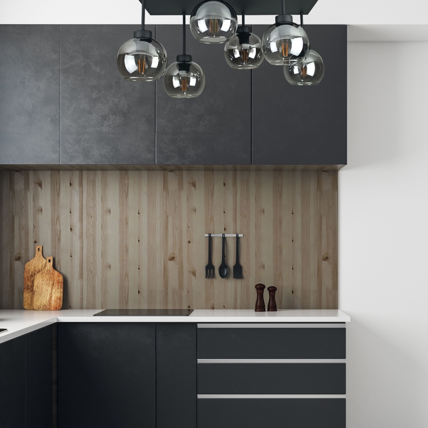 Bevestigde hanglamp NESSA 6xE27/60W/230V zwart/gerookt zwart
