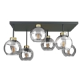 Bevestigde hanglamp NESSA 6xE27/60W/230V zwart/goud/doorzichtig
