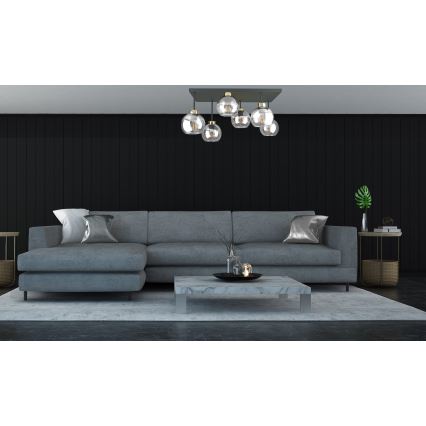 Bevestigde hanglamp NESSA 6xE27/60W/230V zwart/goud/doorzichtig