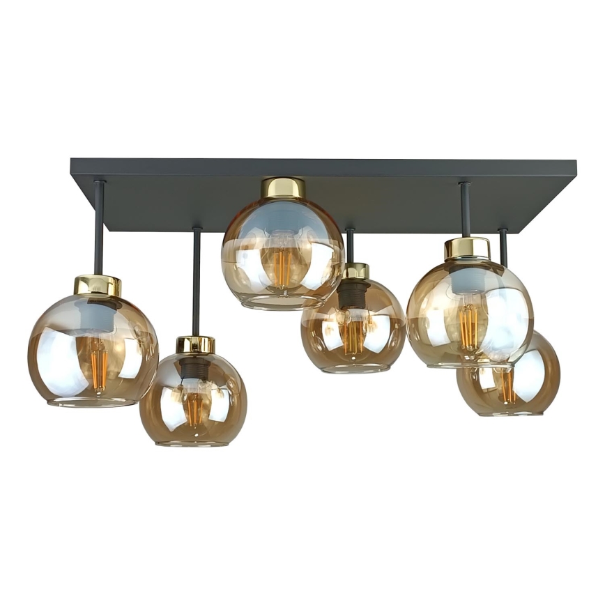 Bevestigde hanglamp NESSA 6xE27/60W/230V zwart/goud/gerookt beige