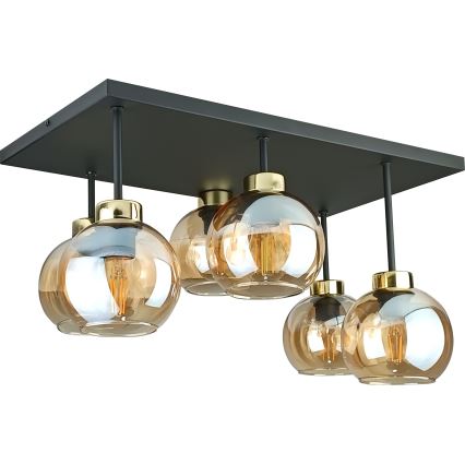 Bevestigde hanglamp NESSA 6xE27/60W/230V zwart/goud/gerookt beige