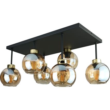 Bevestigde hanglamp NESSA 6xE27/60W/230V zwart/goud/gerookt beige