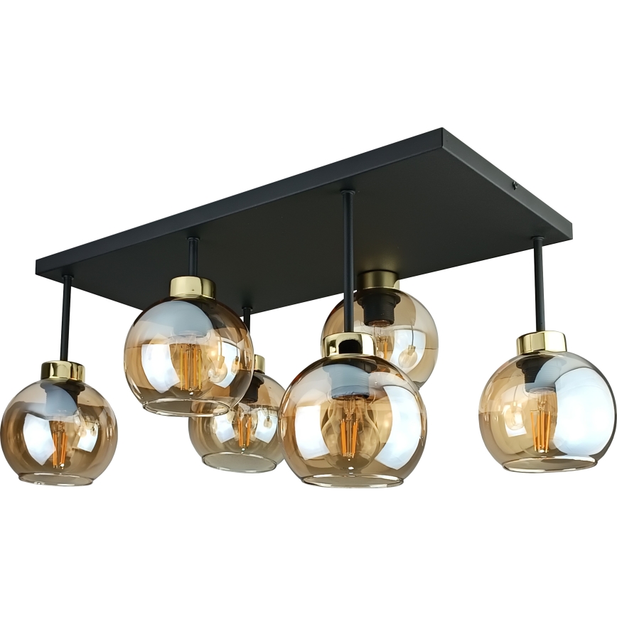 Bevestigde hanglamp NESSA 6xE27/60W/230V zwart/goud/gerookt beige