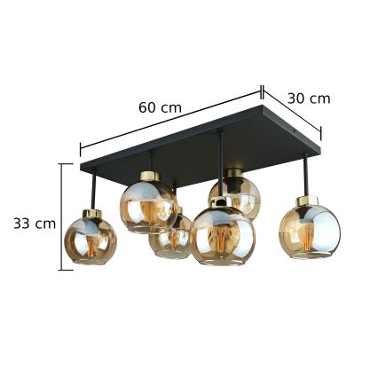 Bevestigde hanglamp NESSA 6xE27/60W/230V zwart/goud/gerookt beige
