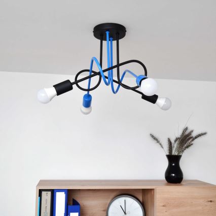 Bevestigde hanglamp OXFORD 4xE27/15W/230V zwart/blauw