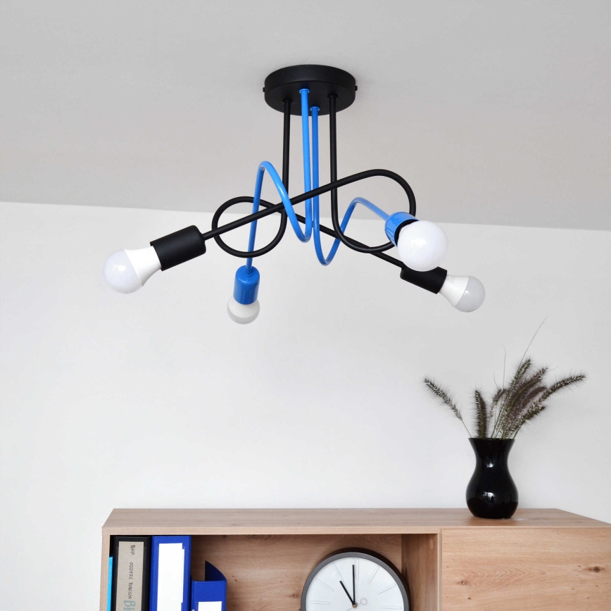 Bevestigde hanglamp OXFORD 4xE27/15W/230V zwart/blauw